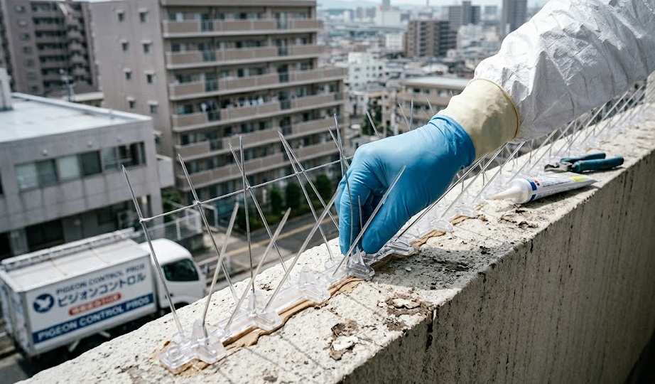 プロ専用の鳩用忌避剤の設置