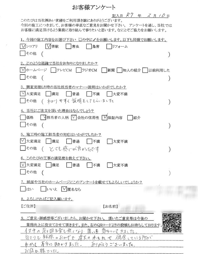 イタチ駆除の口コミ