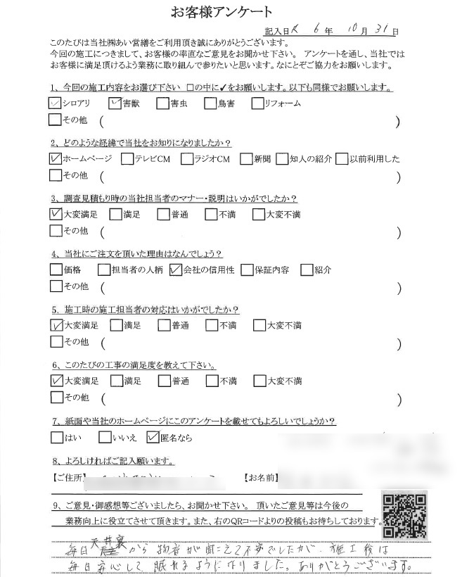 イタチ駆除の口コミ