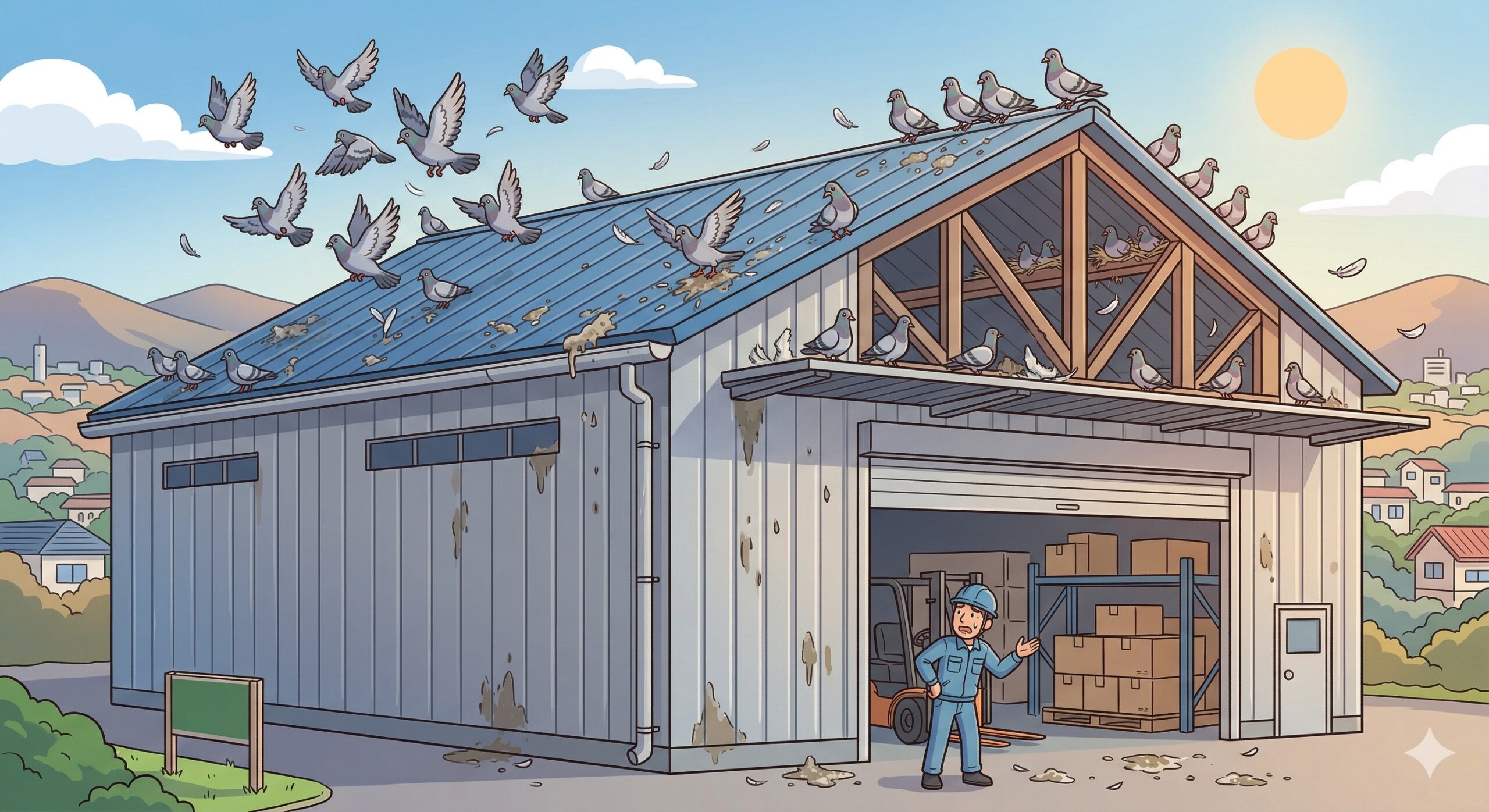 宇美町の倉庫でハト被害!フン害の恐ろしさと自力対策が危険な理由