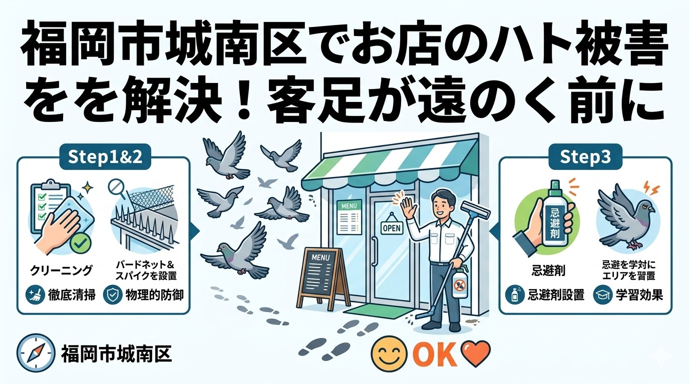 福岡市城南区でお店のハト被害