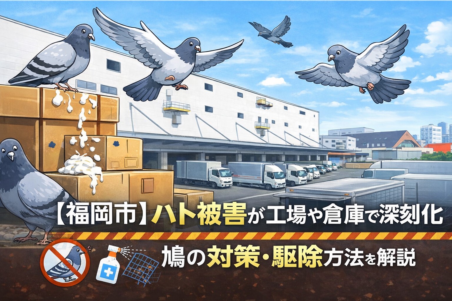 【福岡市】ハト被害が工場や倉庫で深刻化｜鳩の対策・駆除方法を解説