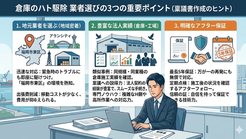 倉庫のハト駆除業者を選ぶ際の比較ポイントと費用相場