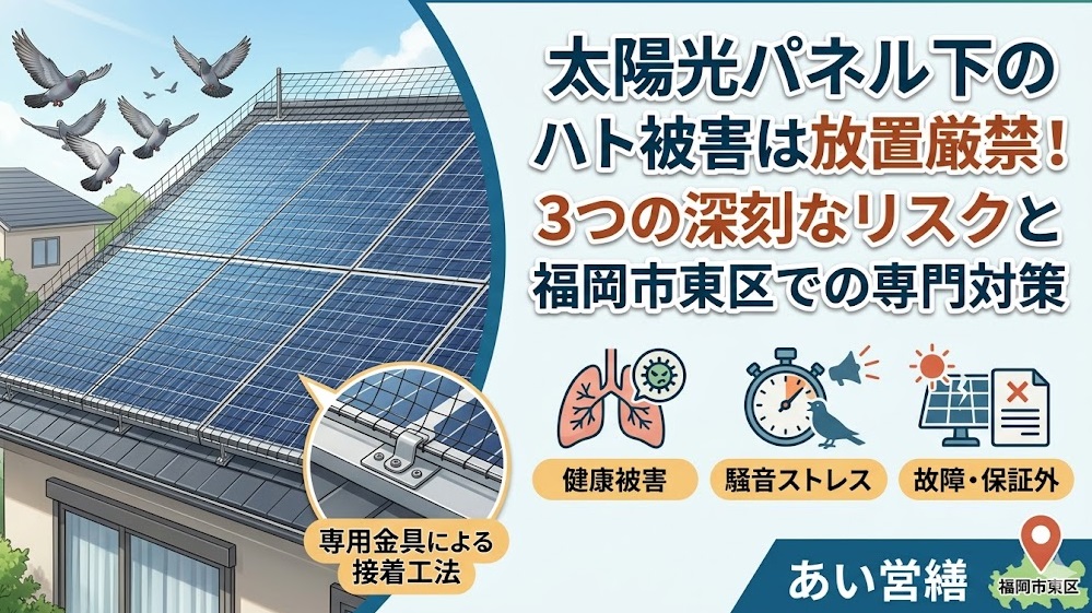 ハト 太陽光パネル 福岡市東区