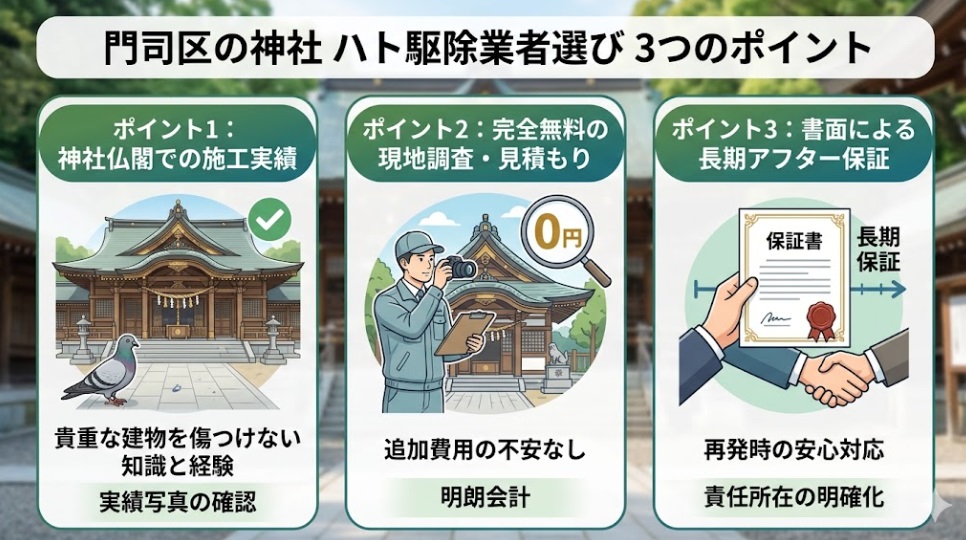 門司区でハト駆除業者を選ぶための3つの比較基準