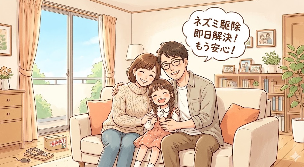 ネズミ駆除を即日解決して安心する家族