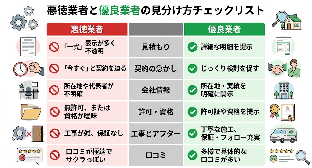 悪徳業者と優良業者の比較表