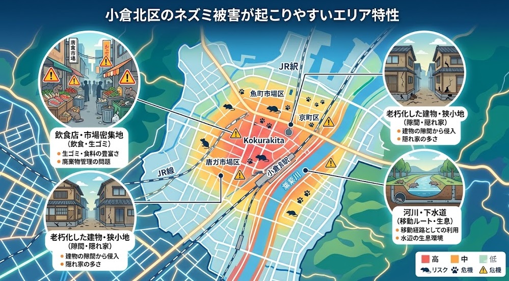 小倉北区のネズミ被害が起こりやすいエリア特性