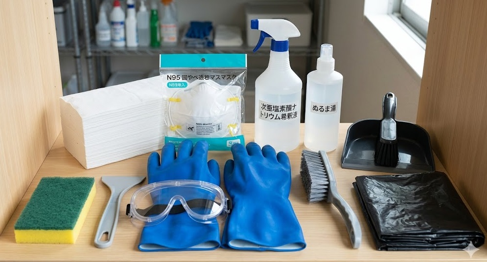 ハトのフン掃除に必要な道具一覧（マスク・手袋など）