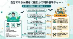 コウモリ対策を自力で行うか駆除業者に依頼するかのフローチャート