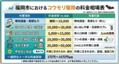 福岡市のコウモリ駆除の作業別料金相場表