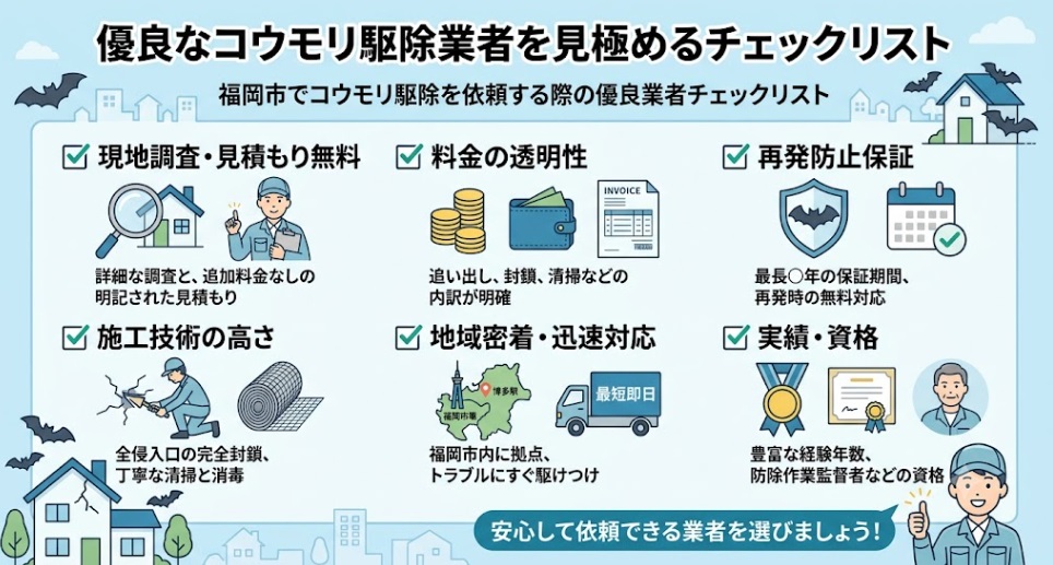 福岡市でコウモリ駆除を依頼する際の優良業者チェックリスト