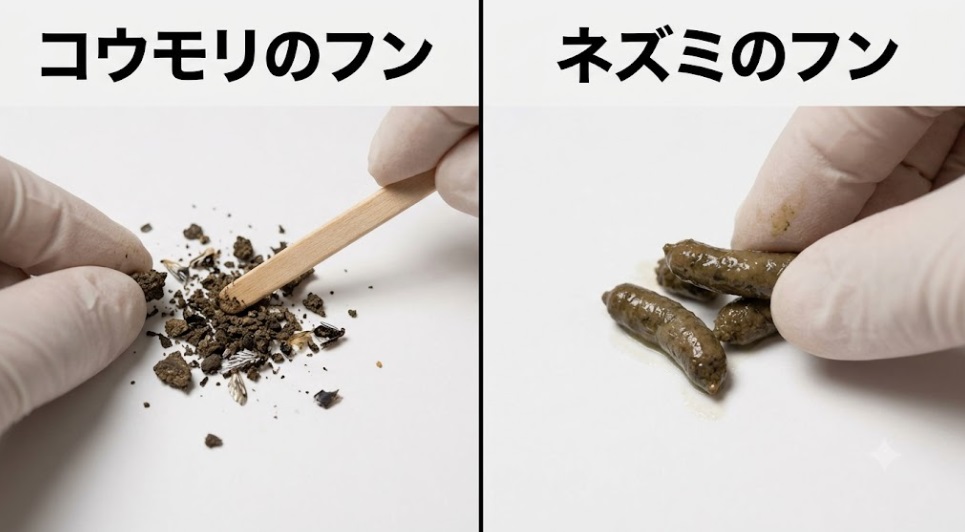 コウモリのフンとネズミのフンの特徴比較