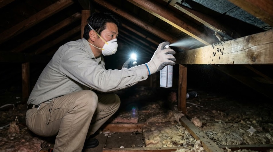 屋根裏へのコウモリ忌避スプレーの使用方法