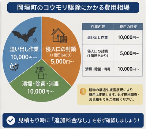 岡垣町でのコウモリ駆除費用の相場と内訳