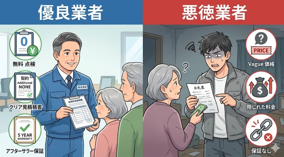 害獣駆除業者における優良業者と悪徳業者の特徴・料金比較表