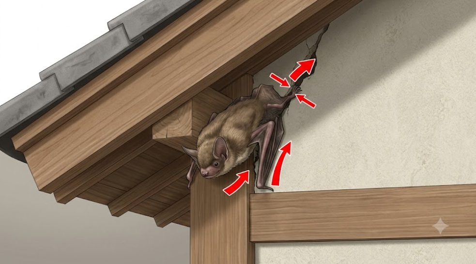 1cmの隙間から侵入するコウモリのイラスト
