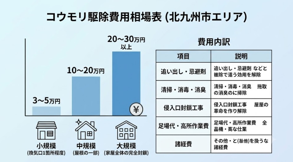 北九州市のコウモリ駆除費用相場の比較表