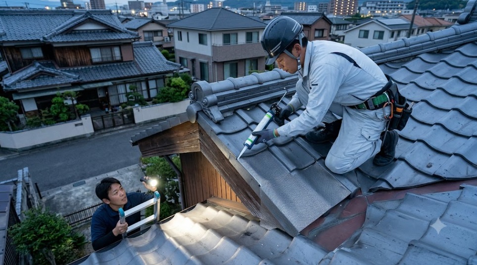 プロの駆除業者による確実なコウモリ侵入口封鎖作業