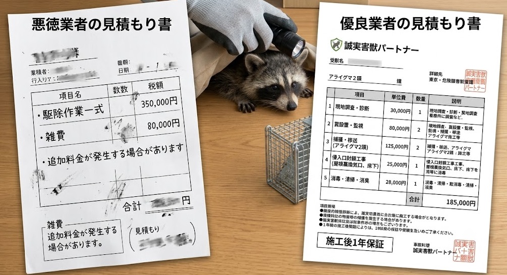 アライグマ駆除の正しい見積もり例
