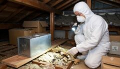 北九州市役所（小倉北区城内）の「産業経済局 鳥獣被害対策課」の窓口で、日本人女性職員が市民からのアライグマ捕獲許可申請書を確認している様子。行政の公式相談体制を表現。