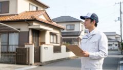 北九州市八幡西区の住宅街でハチ駆除の状況を確認する日本の専門業者
