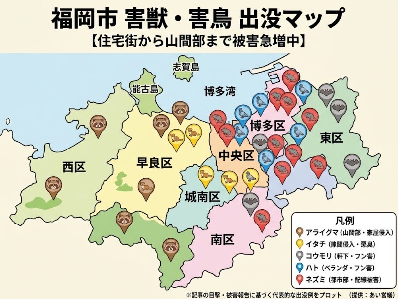 福岡市の害獣出没マップ