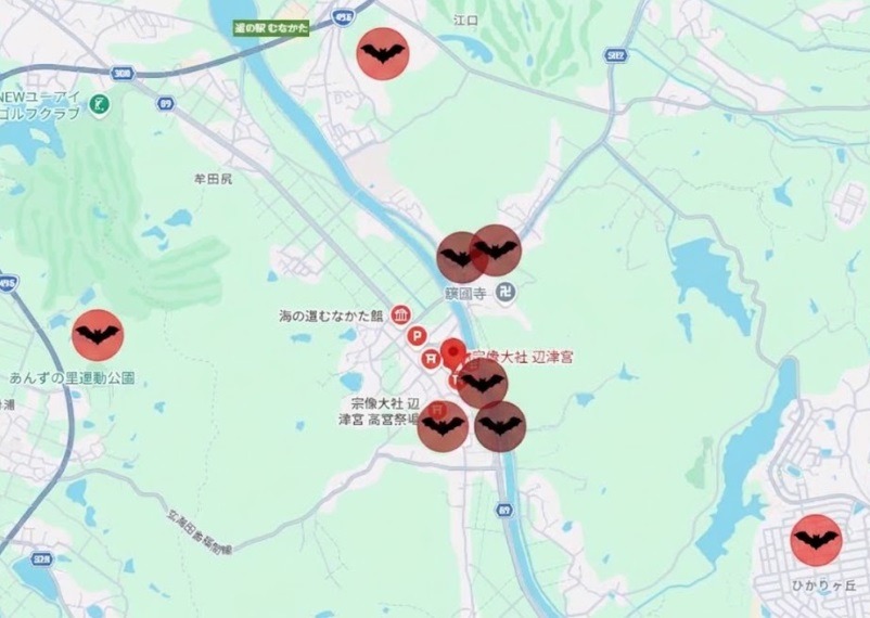 宗像神社周辺 コウモリ出没箇所